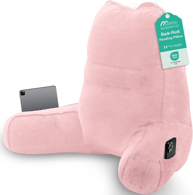Sasttie Reading Pillow for Bed, Back Pillow for Sitting Up, Pink | 21" Backrest Support Cushion for Couch, Sofa, and Floor, Dorm Essentials, OEKO-TEX, Adjustable Down Alternative Fill by SASTTIE