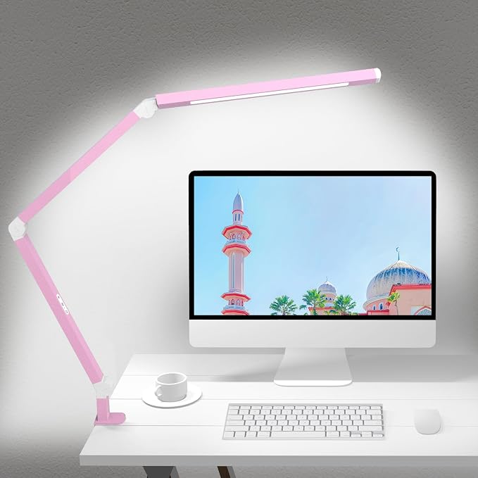 Architect Desk Lamp with Clamp, Led Desk Lamp with Dual Light Bars and Adjustable Swing Arm, Clip-on Stepless Dimming Table Light Computer Lighting for Home Office Sewing Painting Hobby by Micomlan