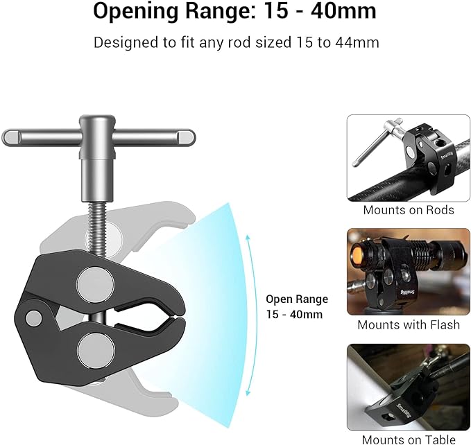 SMALLRIG Super Clamp w/ 1/4" and 3/8" Thread and 5.8 Inches Adjustable Friction Power Articulating Magic Arm with 1/4" Thread Screw for LCD Monitor/LED Lights - KBUM2730 - Image 5
