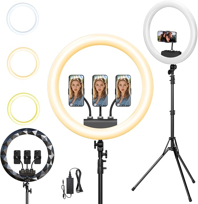 Ring Light with Stand and Phone Holder, 19" Ring Light Tripod for iPhone, Professional LED Circle Light with 78" Tripod, Selfie Ringlight for Live Streaming, Makeup, Barber, Tiktok, YouTube, Black by SHStudio