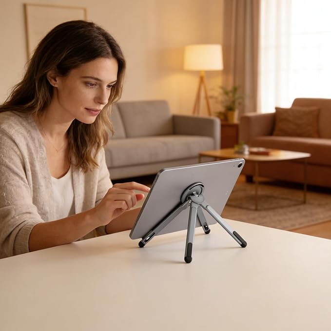 3-in-1 Foldable Magnetic Phone Tripod Stand, Portable Aluminum Alloy Adjustable Holder for Tablet, Laptop MacBook Pro/Air 10–16", Magnet Phone Mount Compatible with MagSafe iPhone Android - Image 7