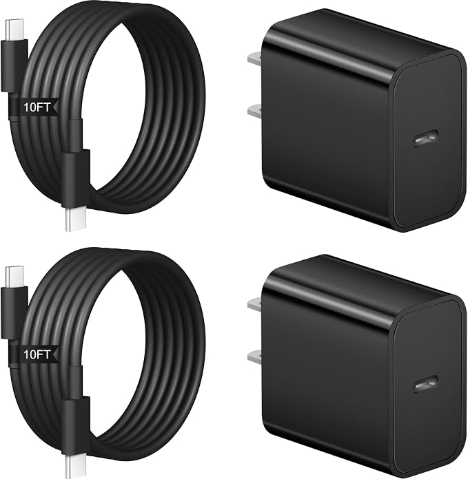 iPhone 17 16 15 Charger Fast Charging 2+2Pack 20W USB C Wall Charger with Extra Long 10FT Fast Charging Cable Compatible with iPhone 17/17 Air/17 Pro/17 Pro Max/iPhone 16/15 Series, iPad Pro -Black by Coreykin