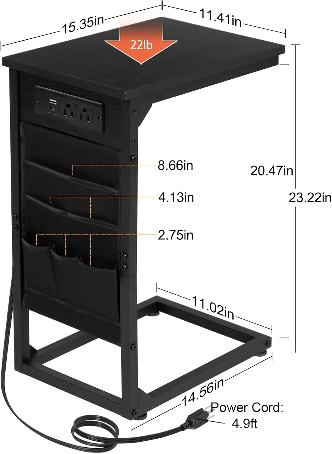 AMHANCIBLE C Shaped End Table with Charging Station, TV Trays, Set of 2 - Image 3