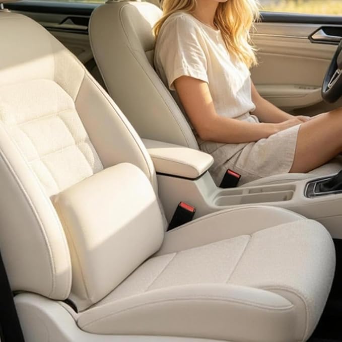 Car Seat Lumbar Support Pillow Cooling for Summer Soft Lower Back Cushion | Skin-Friendly, Work From Home Essentials, Recliner Chair Nap Pain Relief, Office Accessories, Latex Memory Foam Slim , Beig - Image 8