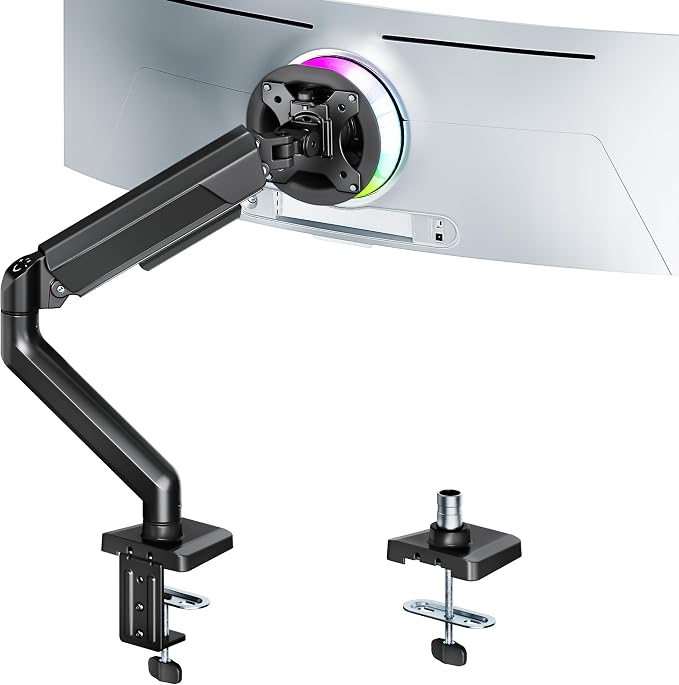 ARES WING 17-40 Inch Heavy Duty Monitor Arm, Black | Fully Adjustable Monitor Mount for Ultrawide Screens up to 26.4 lbs with Clamp/Grommet Desk Mount, 75/100 Vesa Mount by ARESWING