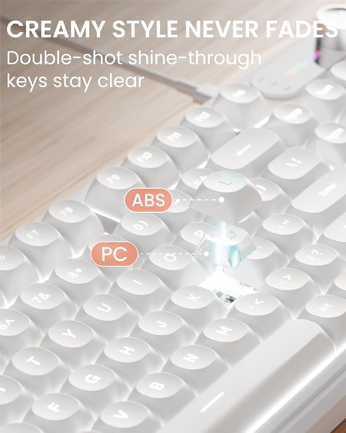 EWEADN Wired Keyboard and Mouse Combo with Detachable Wrist Rest, Quiet Ergonomic Keyboard Mouse Set with Multimedia Knob, RGB Backlit, Double-Shot Keycaps Natural Typing for Laptop, PC - White - Image 9