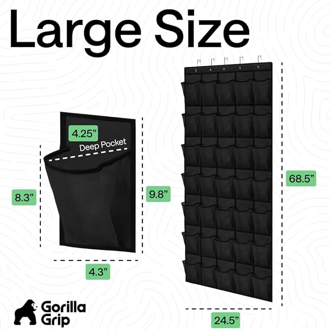 GORILLA GRIP Over the Door Shoe Organizer, 35 Large Pockets, Black | Breathable Mesh Pocket, Space Saving Hanging Storage Holder, Closet Rack Hanger for Shoes, Pantry and Bathroom Accessories - Image 7