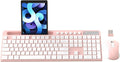 Wireless Keyboard and Mouse Combo, MARVO 2.4G Ergonomic Wireless Computer Keyboard with Phone Tablet Holder, Silent Mouse with 6 Button, Compatible with MacBook, Windows (Pink) by MARVO
