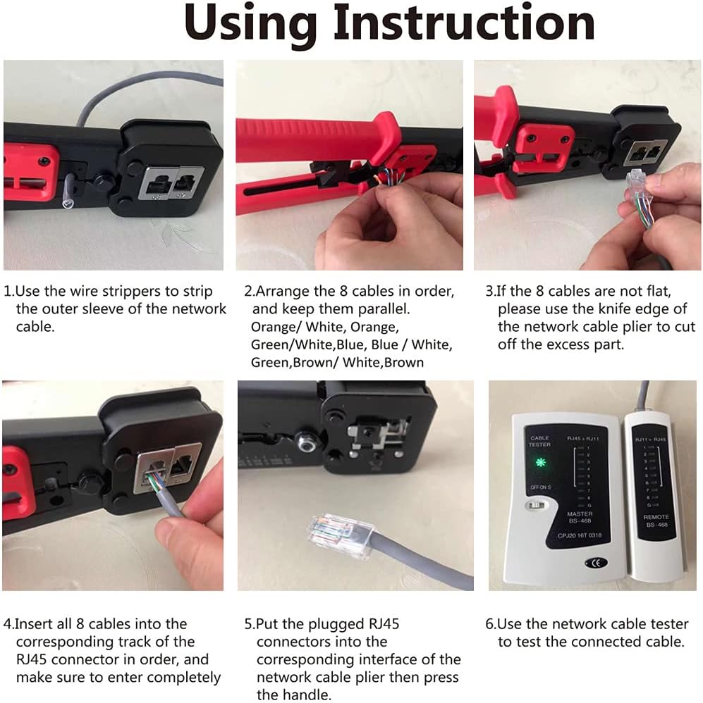 LEATBUY RJ45 Crimp Tool Kit for CAT5/CAT6, Professional Network Crimper Wire Connector Stripper Cutter, Computer Maintenance Lan Cable Pliers Tester Repair Tool Set(RED) - Image 5