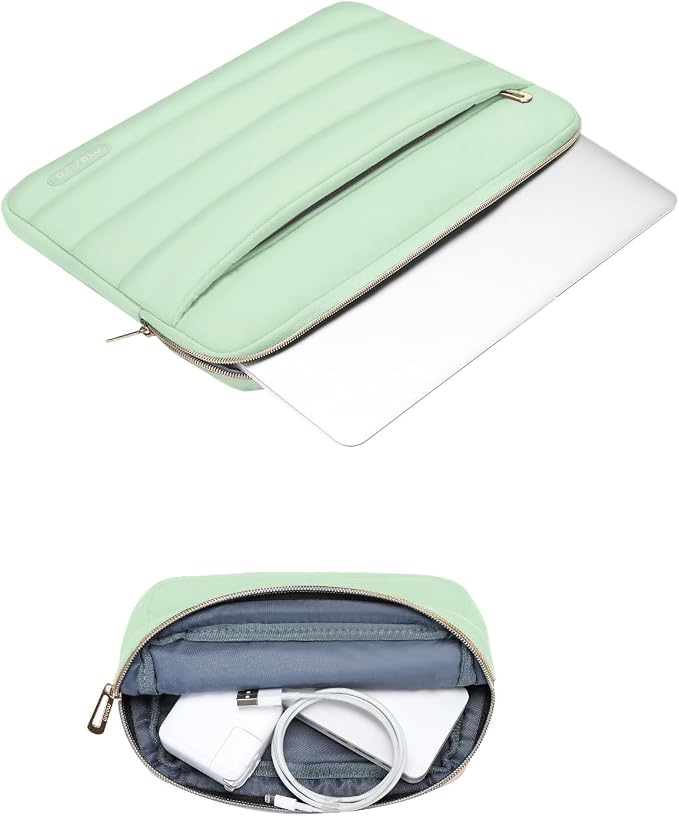 MOSISO Laptop Case 13.3 inch,13-13.3 inch Puffy Laptop Sleeve Carrying Case | Compatible with MacBook Neo/Air 13.6/Pro 13/14, HP Dell ASUS Lenovo, Polyester Horizontal Bag with Small Case, Mint Green - Image 3