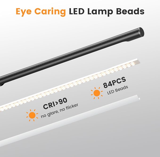 Metal LED Desk Lamp, 16" Dimmable Desk Light with Base, 15W 1200LM, Adapter Included, Color & Brightness Adjustable, Modern Tall Table Lamp for Home Office Reading Study Task Laptop, Black - Image 4