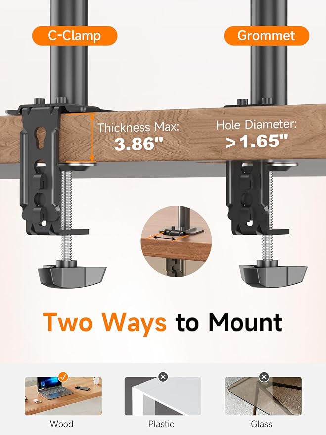 Single Fully Adjustable Monitor Arm Stand Mount Fits One Screen 13-32 inch 22lbs for Monitor Computer Screen 13 15 17 19 20 22 23 24 26 27 30 32 inch VESA 75 100 (MD7401) - Image 6