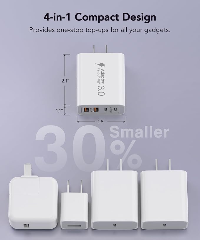 3 Pack Fast Charging Block, 40W 4-Port Charger Cube Power Brick Plug Box Base Adapter for iPad/Pro/Mini, Compatible with iPhone 13/14/15/16/17,Galaxy, Motorola,Sony, Google Pixel, Tablet - Image 4