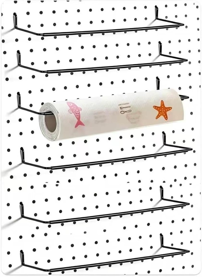 AccEncyc 6 Pack Pegboard Towel Holder Pegboard Hooks for Paper Towels, Kitchen Towels, Stickers, Tapes Great Peg Board Organizer Accessories for Workshop, Garage, Kitchen by AccEncyc