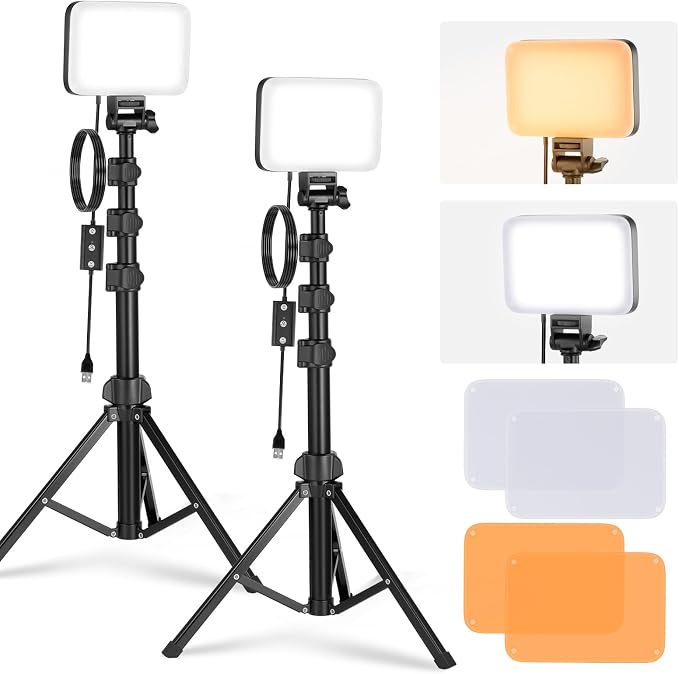 NEEWER BASICS LED Video Light, 2 Pack Studio Panel Key Lighting Kit with Tripod Stands & Filters, Bi Color Dimmable Portable 3200~5600K CRI95 750lux for Photography Recording Streaming Podcast, BP66 by Neewer