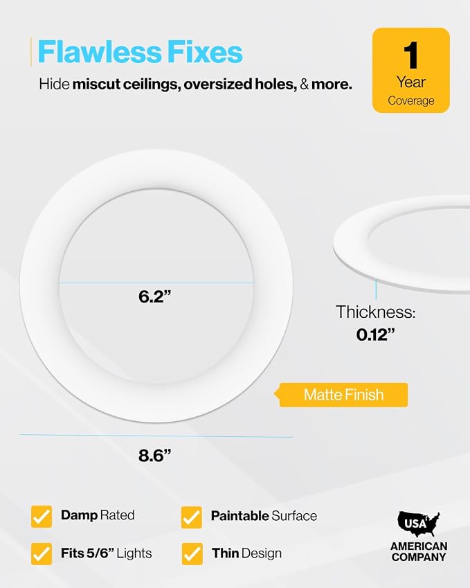 Sunco 6 Pack 6 Inch Recessed Light Goof Ring, White, Matte Finish | Flush Mount White Can Light Trim Ring Cover, OD 8.6 Inch/ID 6.2 Inch, Paintable, Covers Oversized Ceiling Holes - Image 2