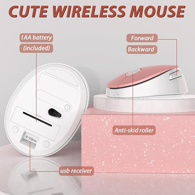 Wireless Keyboard and Mouse Combo, 2.4G Typewriter, Pink | Retro Full Size Computer Keyboards, Cute Mouse, USB Dongle Plug and Play, for PC,Laptop,Desktop,Windows - Image 5