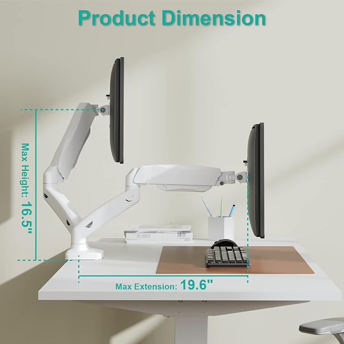 WALI Dual Monitor Stand, Adjustable Arm Monitor Mount for 2 Monitors up to 32 Inch,19.8lbs Capacity (GSMP002W), White by WALI - Image 7