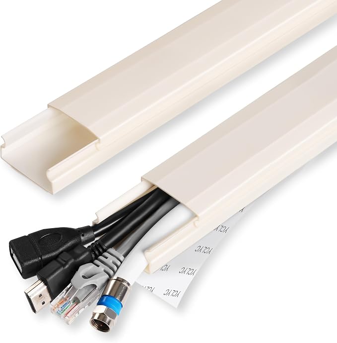 PVC Cord Hider Cable Management Wall, 62.8in TV Cable Hider | Paintable Cable Concealer for Wall Mounted TV, Cable Raceway Beige Wire Hider, Wall Wire Covers for Cords, L15.7inW1.2H0.59in by YCLYC