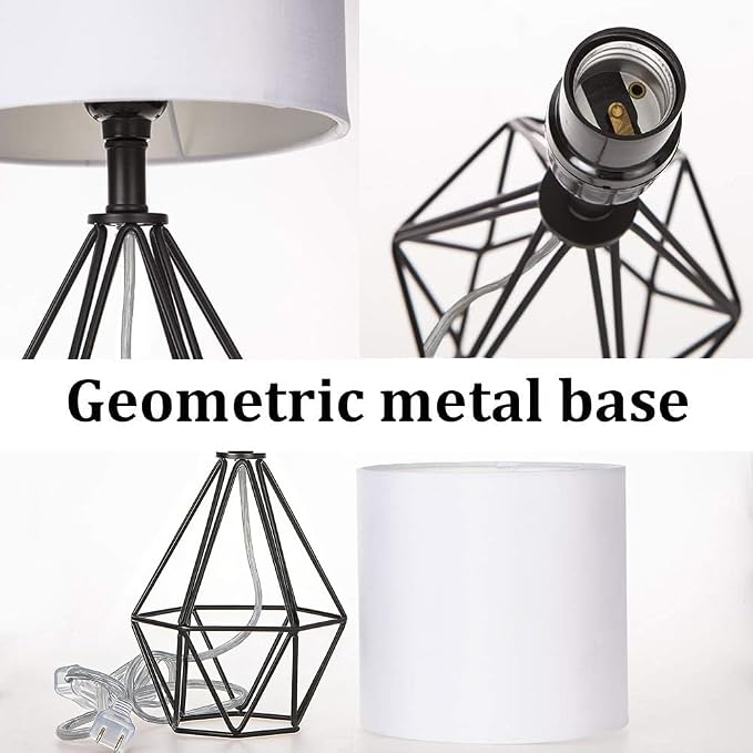Black Bedside Table Lamps Set of 2, Small Nightstand Lamps for Bedroom, Modern Desk Lamps with TC Fabric Shade Geometric Metal Base for Living Room Study Office Farmhouse - Image 6