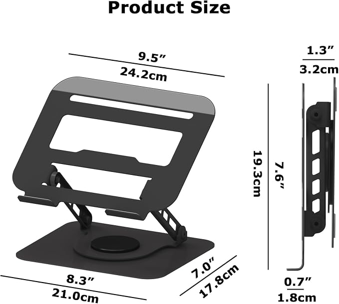 Adjustable Laptop Stand 360°Rotation Computer Riser for Desk, Black | Fit for MacBook Pro/Air Notebook Up to 16 Inches, Adjustable & Foldable, Stability & Durability, Heat Dissipation Design - Image 2