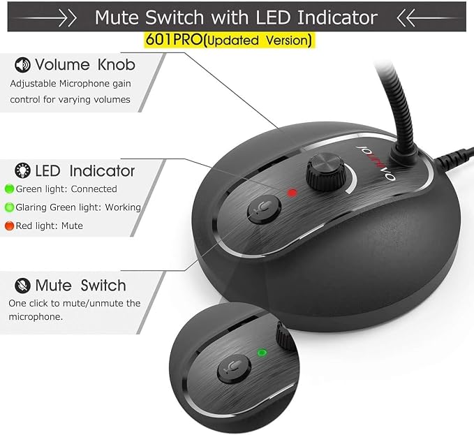 USB Computer Microphone with Mute Button, Plug&Play Condenser, Desktop, PC, Laptop, Mac, PS4 Mic -360 Gooseneck Design -Recording, Dictation, YouTube, Gaming, Streaming - Image 2