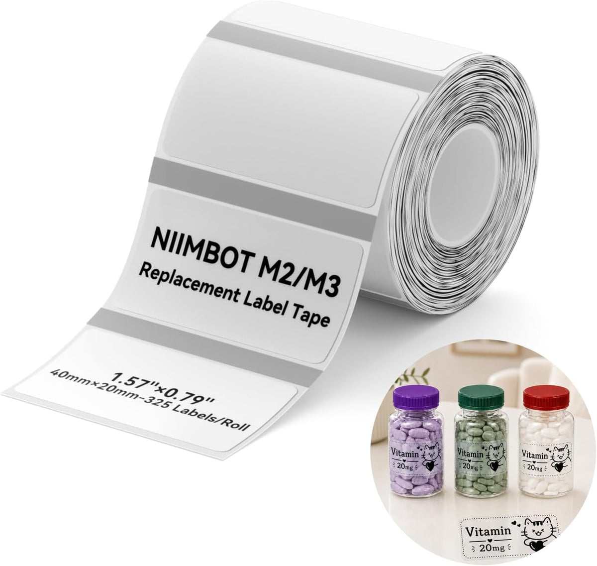 NIIMBOT M2/M3 Thermal Transfer Labels 1.57''×0.79'', Clear by NIIMBOT