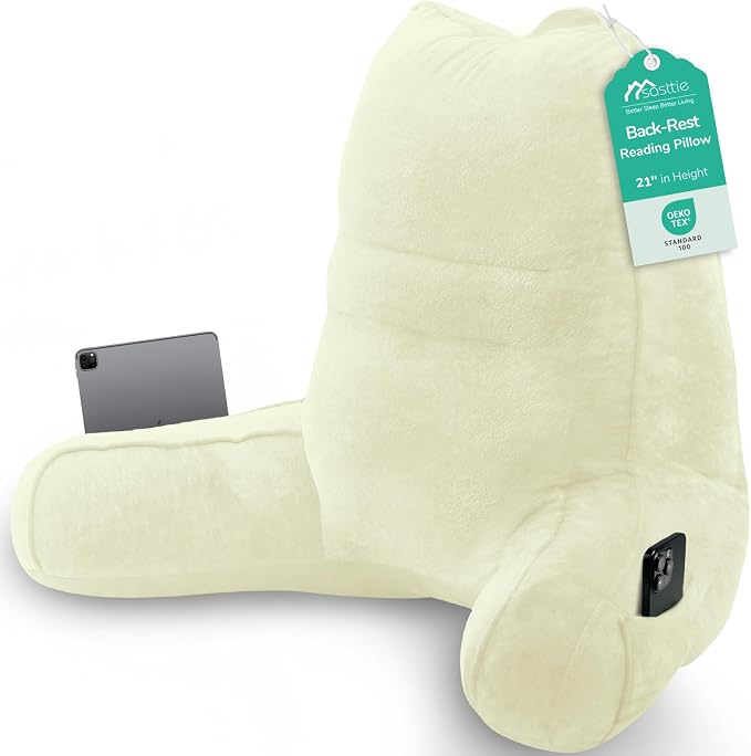 Sasttie Reading Pillow for Bed, Back Pillow for Sitting Up, Cream | 21" Backrest Support Cushion for Couch, Sofa, and Floor, Dorm Essentials, OEKO-TEX, Adjustable Down Alternative Fill by SASTTIE