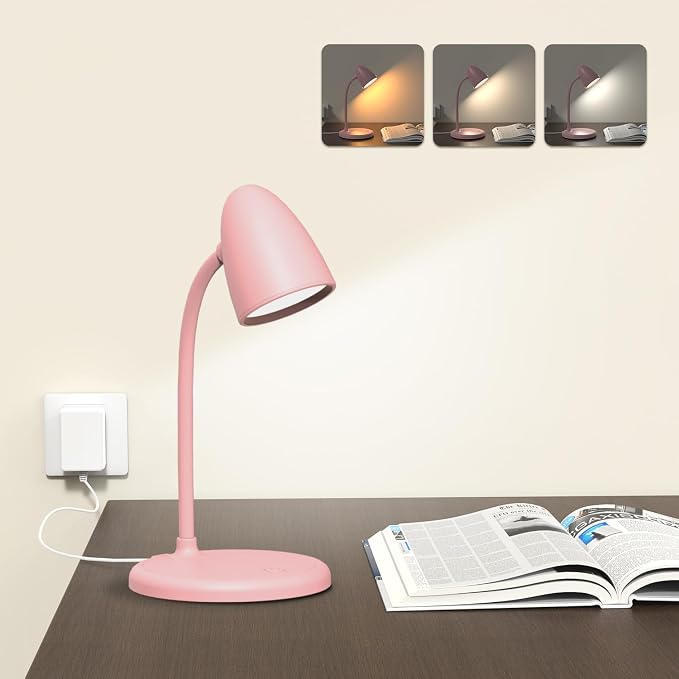 LED Desk Lamp for Home Office,Dimmable Table Lamp 3 Light Colors | Reading Light for Bedside Small Desk Lamp for College Dorm Room,Bedroom Desk Light Pink by RORENSE