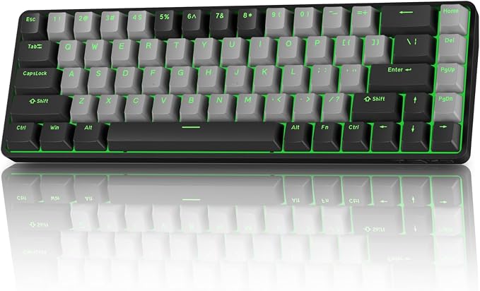 TMKB T68 60% Wireless Mechanical Gaming Keyboard, Tri-Mode BT5.0/2.4GHz/USB-C with Blue Switch, RGB Backlight, Anti-Ghosting, Compact 68 Keys, Wired/Wireless, Black/Gray by TMKB