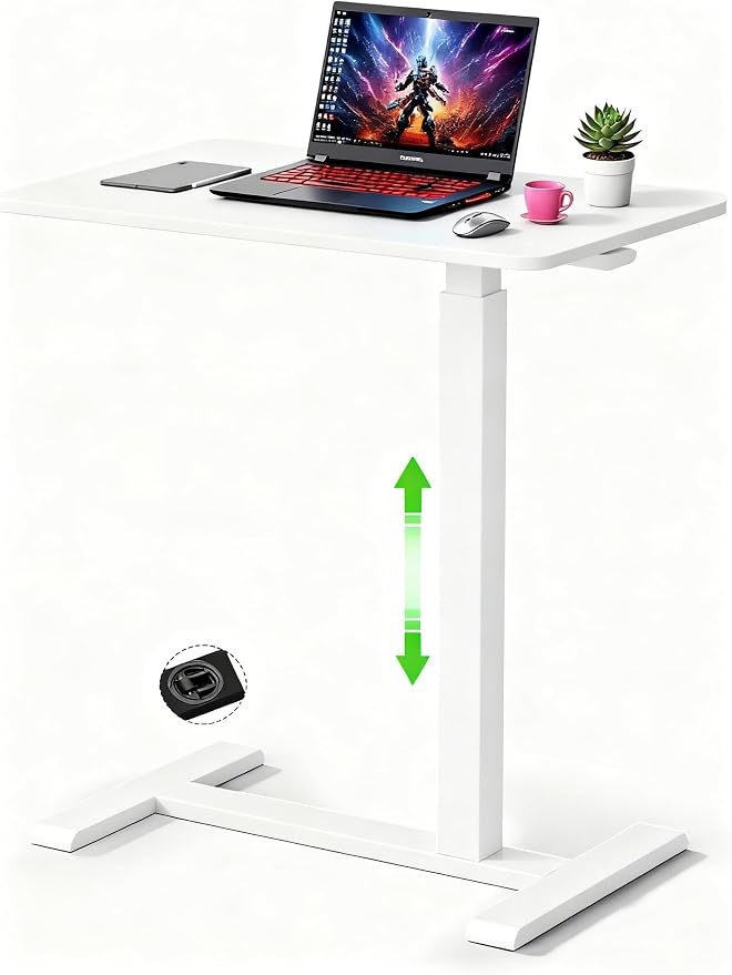 Mobile Small Standing Desk with Hidden Wheels, Pneumatic Laptop Desk, Rolling Computer Cart Movable, Portable Rolling Computer Sit Stand Side Table for Couch, Home, Office, White by Ehxoshs