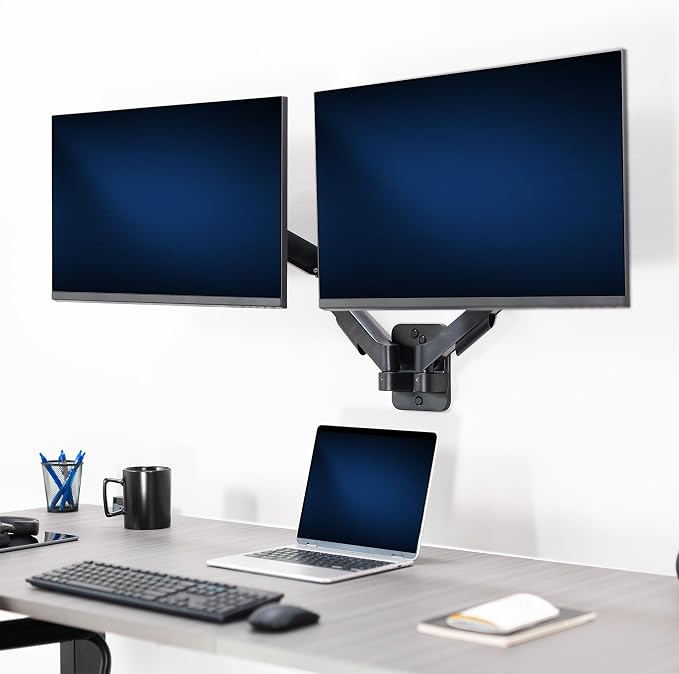 VIVO Height Adjustable Mechanical Extended Arm Dual Monitor Wall Mount Full Motion Articulating, Fits 2 Screens 17 to 32 inches, Black, MOUNT-V002G - Image 7
