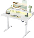 Klicelor Electric Standing Desk with Shelf, 48 Inch Height Adjustable Desk with Power Outlets & LED, Sit Stand Up Table with Monitor Stand, Computer Workstation for Home Office, White by Unknown