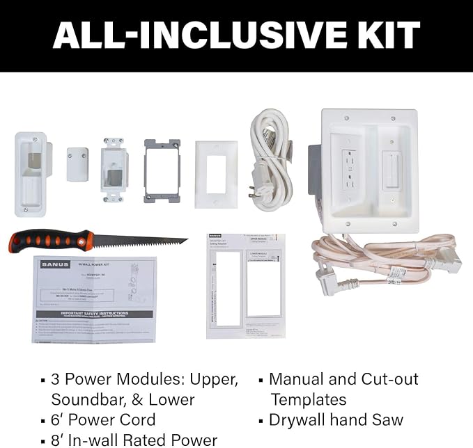 SANUS Ultimate in-Wall Cable Management Kit for Mounted TV & Soundbar - Includes Soundbar & TV Wire Management - Conceals Power, HDMI, Optical, and Low-Voltage Wires Behind Wall Model: WSIWPSB1 - Image 5