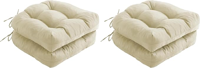 IPYNBAP Outdoor Chair Cushions Set of 2, Patio Chair Cushions with Ties, 17x17+4” Tufted Outdoor Seat Cushions, Waterproof Patio Furniture Cushions, Outdoor Dining Chair Pads, Beige (Pack of 2) by IPYNBAP