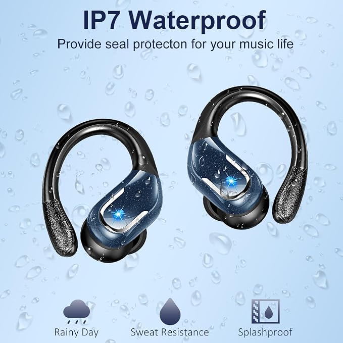 Wireless Earbud, Bluetooth 5.4 Headphones IP7 Waterproof Sport, 75Hrs Running Wireless Earphones with ENC Noise Canceling Mic, Deep Bass Over Ear bud with Earhooks for Android, iOS, Workout, Gym, Blue - Image 6