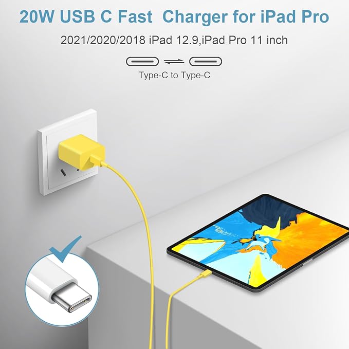 iPhone 17 16 15 Charger Fast Charging 3 Pack USB C Charger Block | Type C Chargers 6FT Cord Wall Chargers for iPhone Air/17/17 Plus/17 Pro/17 Pro Max/16/16 Plus/16 Pro/16 Pro (Yellow) - Image 6