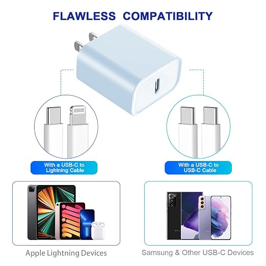 3Pack iPhone 17/16/15 Charge Block,USB C Charger, Blue Charger Adapter Plug | Quick Fast Charger PD Adapter Plug 20W Power Delivery TypeC Fast Charging Block for iPhone 17/16/15/14/13/12,iPadPro/Air/Mini - Image 3
