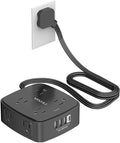 6 Ft Surge Protector Power Strip - YISHU 8 Widely Outlets with 4 USB Ports, 3 Side Outlet Extender with 6 Feet Flat Extension Cord, Ultra Flat Plug, Wall Mount, Desk USB Charging Station, ETL, Black by YISHU