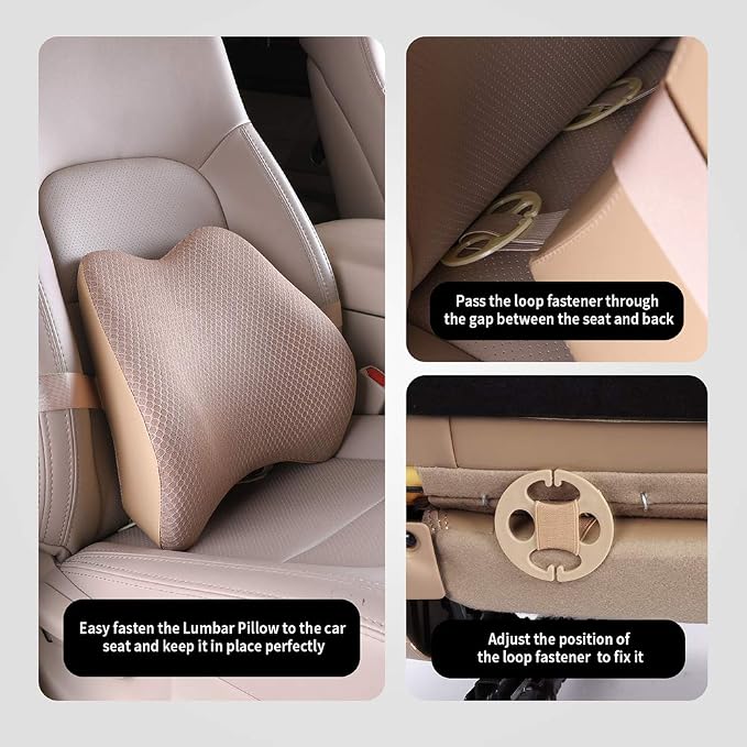 Memory Foam Lumbar Support Pillow for Car - Back Support for Car Seat (Beige) - Image 5