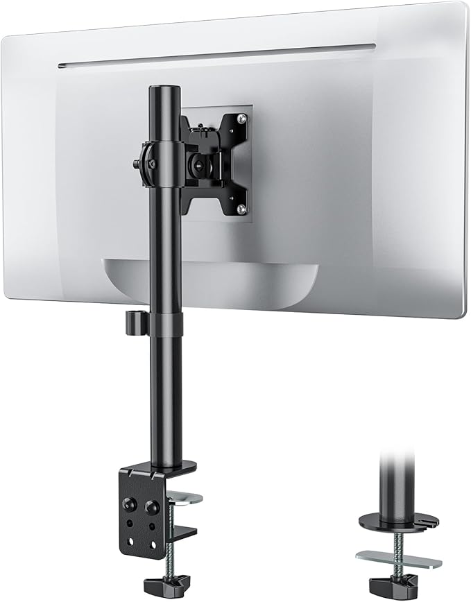 WALI Single Monitor Mount, Vesa Monitor Arm for 13-32 inch, up to 22lbs | Adjustable Monitor Mount for Desk, Full Motion with Tilt, Swivel, Rotation, C-Clamp/Grommet Mounting, VESA 75/100mm (M001S) by WALI