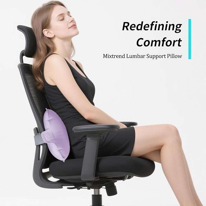 Mixtrend Travel Lumbar Pillow Inflatable Lumbar Support Pillow with Memory Foam, Back Support Pillow for Airplane Long Flight, Essential Travel Support Pillow for Women Men Kids（Lavender） - Image 3