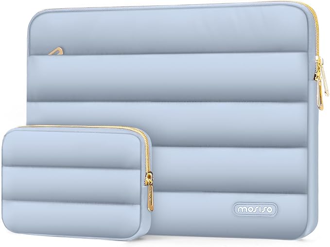 MOSISO Laptop Case 13.3 inch,13-13.3 inch Puffy Laptop Sleeve Carrying Case | Compatible with MacBook Neo/Air 13.6/Pro 13/14, HP Dell ASUS Lenovo, Polyester Horizontal Bag with Small Case, Baby Blue by MOSISO
