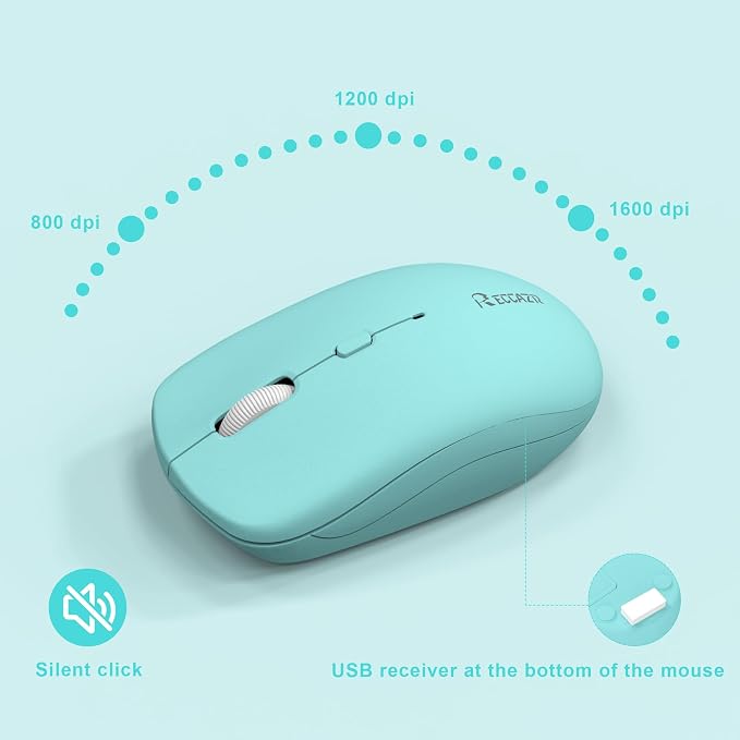 Wireless Keyboard and Mouse Combo Silent for Office and Home(Tifany Blue-B) | 2.4G Full Size Silent Cordless Keyboard with Tilt Legs,3-Level DPI Quiet Mouse,for Windows/Mac OS/Desktop/Laptop/PC - Image 6