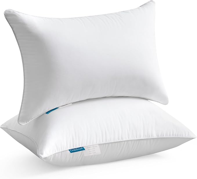 Oubonun 12x20 Lumbar Throw Pillow Inserts 2 Pack, 100% Cotton Breathable Cover Plump Rectangle Square Cushion Inserts White Decorative Pillows for Living Room Bedroom Office by Oubonun
