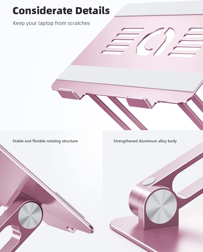 Lamicall Adjustable Laptop Stand for Desk for MacBook Air Pro HP 10-17.3'' | Aluminum Computer Notebook Holder, Portable Laptop Riser, Foldable Ergonomic Office Desk Accessories for Dell XPS Pink - Image 7