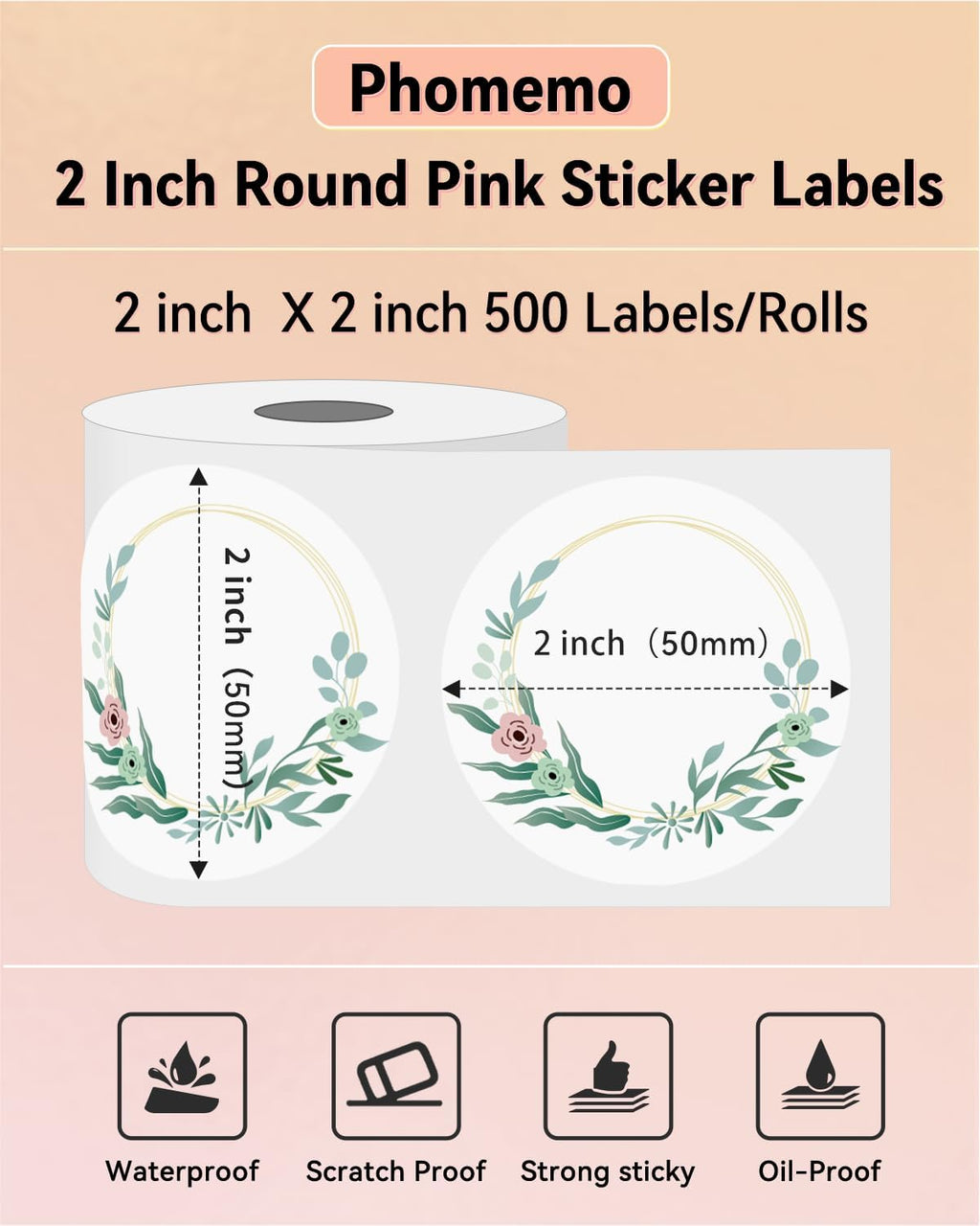 Phomemo 4X6'' Thermal Shipping Labels - Pack of 500 4x6 Fan-Fold Labels for Shipping Label, Address, Mail, Product Logo Label, Commercial Grade (White-Flower, 2''x2'' 500pcs) - Image 2