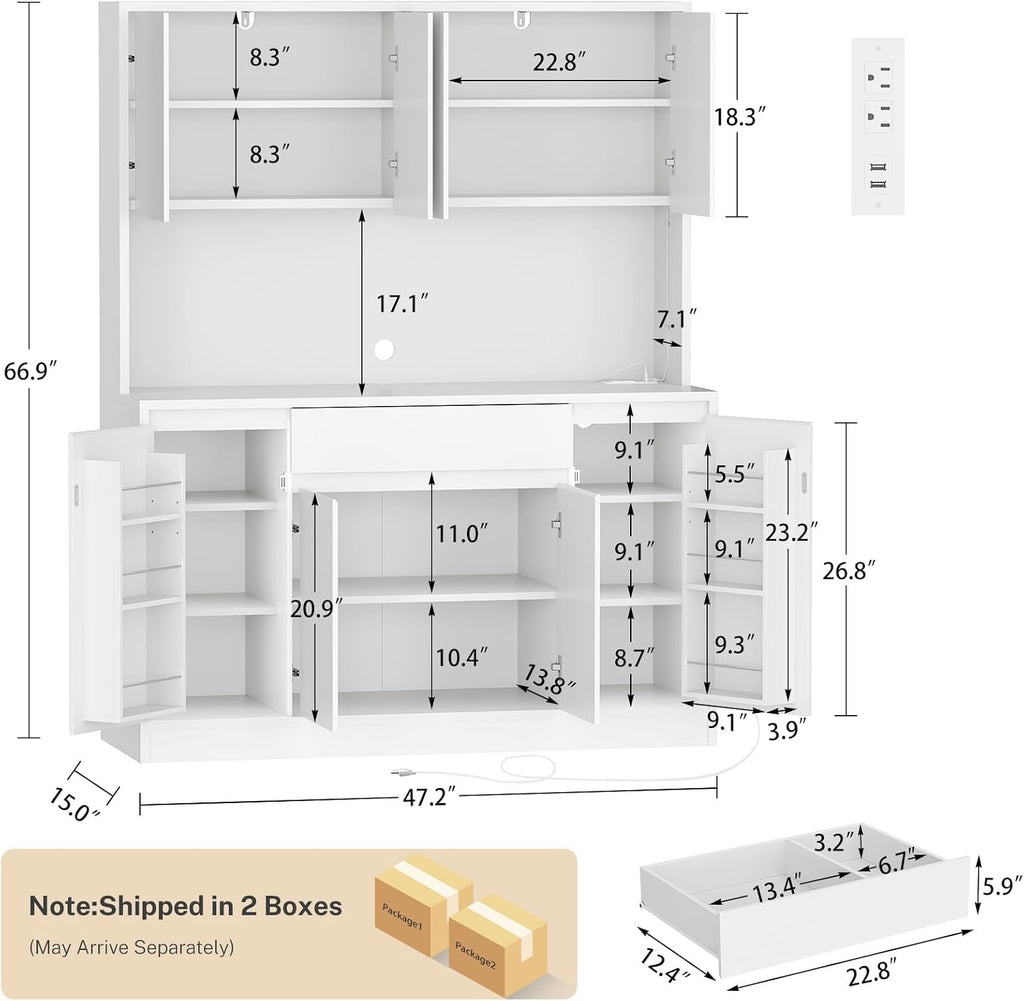 Pantry Cabinet with Charging Station, Kitchen Pantry Cabinet - Image 3