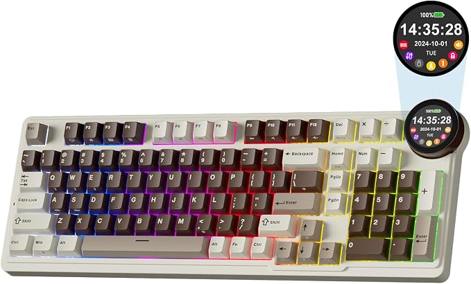 RK ROYAL KLUDGE N99 Wireless Mechanical Keyboard with Screen & Knob, BT/2.4G/USB-C, 96% Hot Swappable Custom Keyboard, Pre-lubed Linear Switches, 7500mAh Battery, 98 Keys by RKROYALKLUDGE