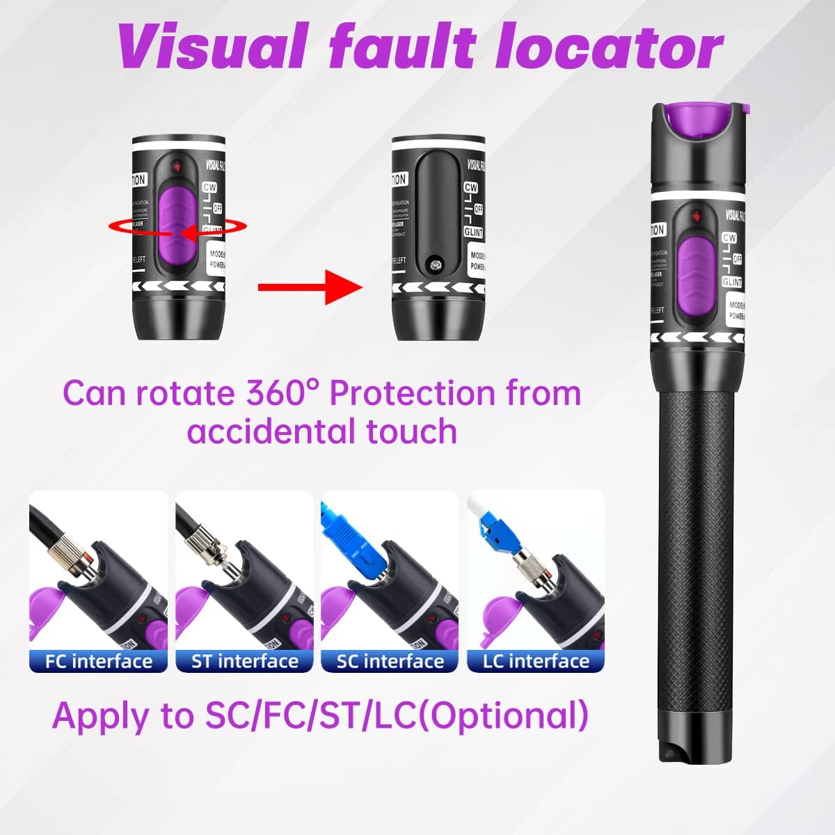Moocci 2 Pcs Visual Fault Locator Fiber Optic Cable Tester Meter - Fiber Optic Tools Tester Detector Kit with 2 Pcs FC Male to LC Female Adapter for LC/FC/SC/ST, Network Cable Test - Image 4